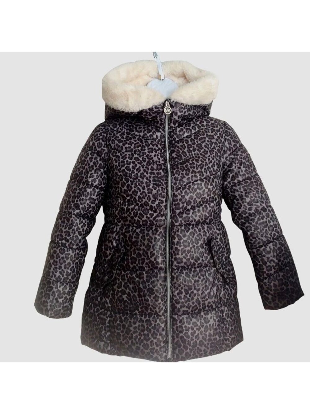 Michael Kors Leopard Quilted Puffer Coat with Hood 10-12 Pockets